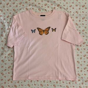 Urban Outfitters BDG pink crop T with Butterfly Graphic